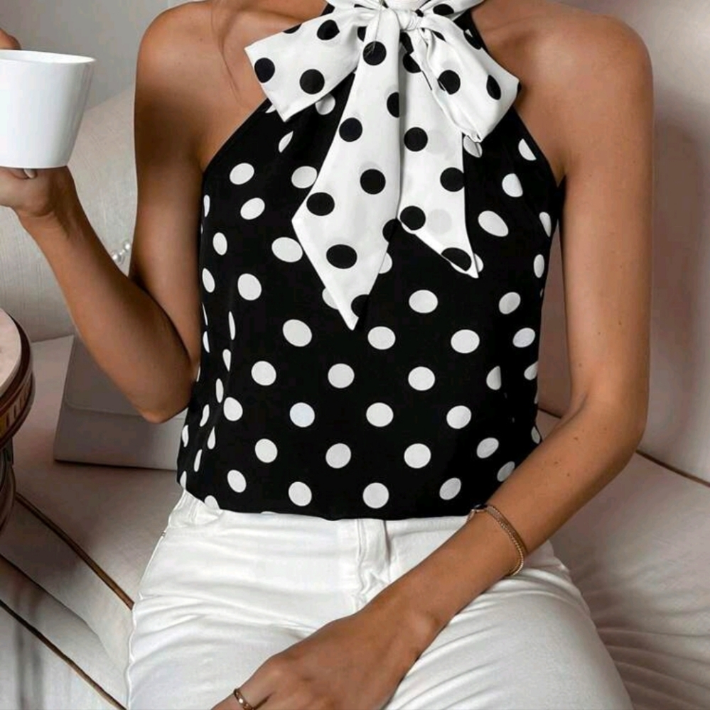 Polka dot off shoulder shirt